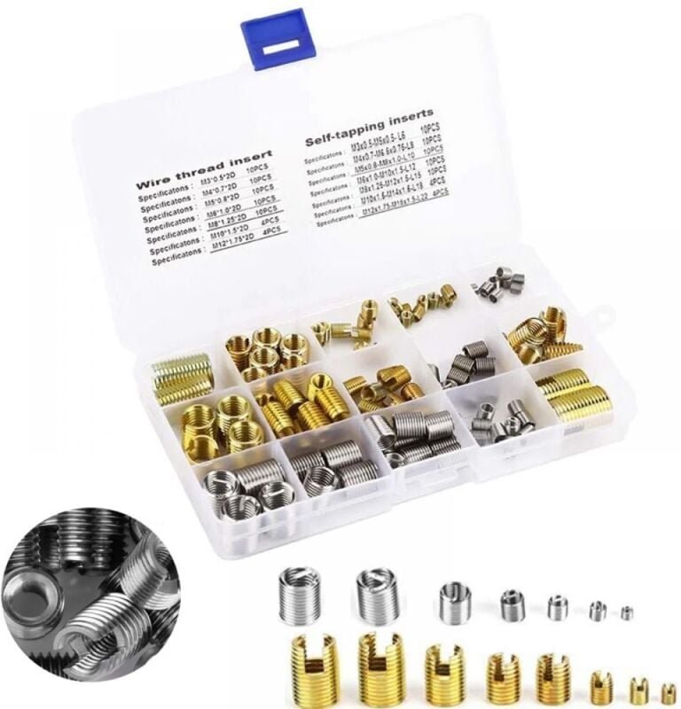 Devenirriche - 116-teilige Gewindeeinsätze aus Stahl und selbstschneidende Gewindeeinsätze mit Aufbewahrungsbox, Gewinde...