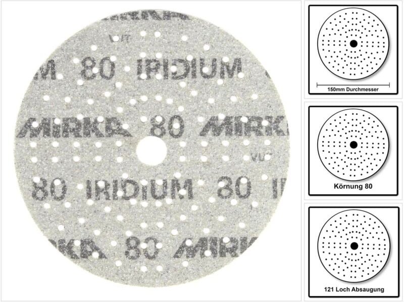 Haftschleifscheibe iridium Grip 121L 150 mm Körnung 80 für Holz / Metall / Lack / Kunststoff Keramik/Korund Lochanzahl 1...