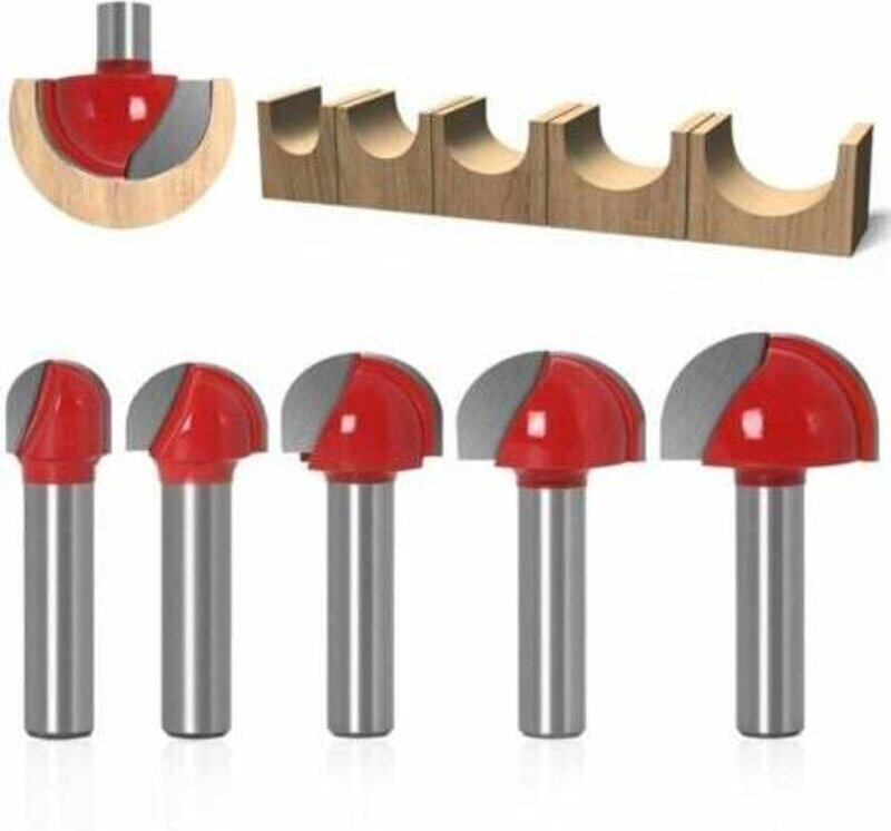 Rundboden-Holzfräser, 5-teiliges Set, 8-mm-Schaft, 12/16/19/22/25,4 mm, Hartmetall-Nutfräser für Oberfräsen