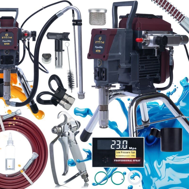 Zenthril Alpha Farbspritzgerät HyperElite – 1500 W, 200 bar, 2 l/min, 0,021" Düse LCD & ZenControl Voice Assist Für Wand...