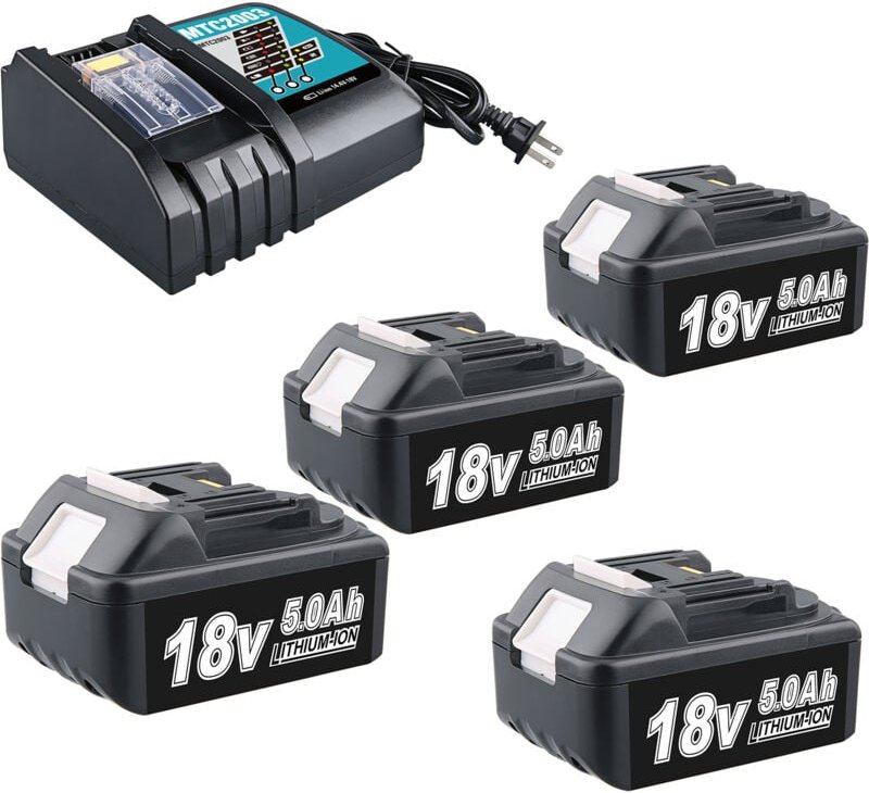 PDstation-Kit 4 x 18 V 5 Ah BL1860B-Akkus und 3 A DC18RC-Ladegerät, kompatibel mit den Modellen BL1860B, BL1860, BL1850B...