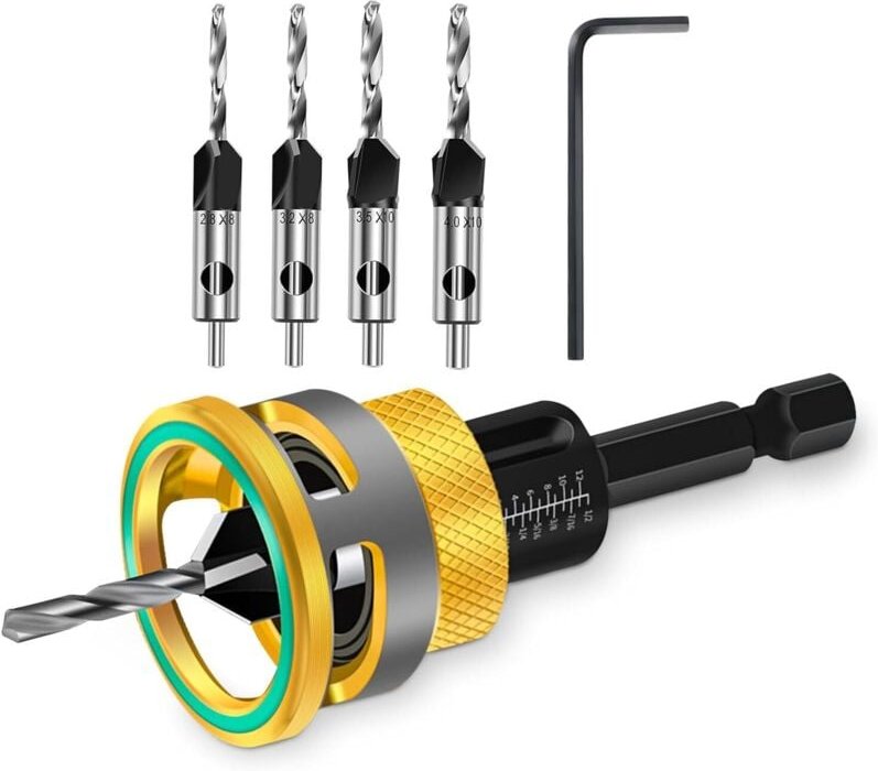 Set mit 6 Senkbohrern mit einstellbarem Tiefenanschlag und L-förmigem Schraubenschlüssel, perfekt für Holz-, Kunststoff-...