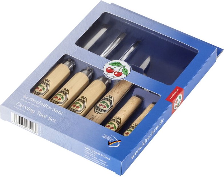Kirsche - n Kerbschnitzsatz 6-teilig Kerbschnitzbeitel + 3x Schnitzmesser, Beitel