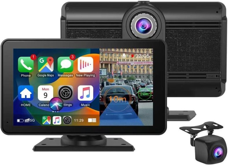 Écran Carplay portable sans fil pour voitures, écran tactile 4K HD A-pple CarPlay et Android Auto avec caméra de recul/l...