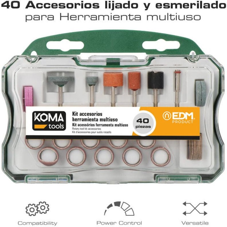 Set mit 40 Zubehörteilen für das Mini-Rotations-Mehrzweckwerkzeug 08709 KomaTools