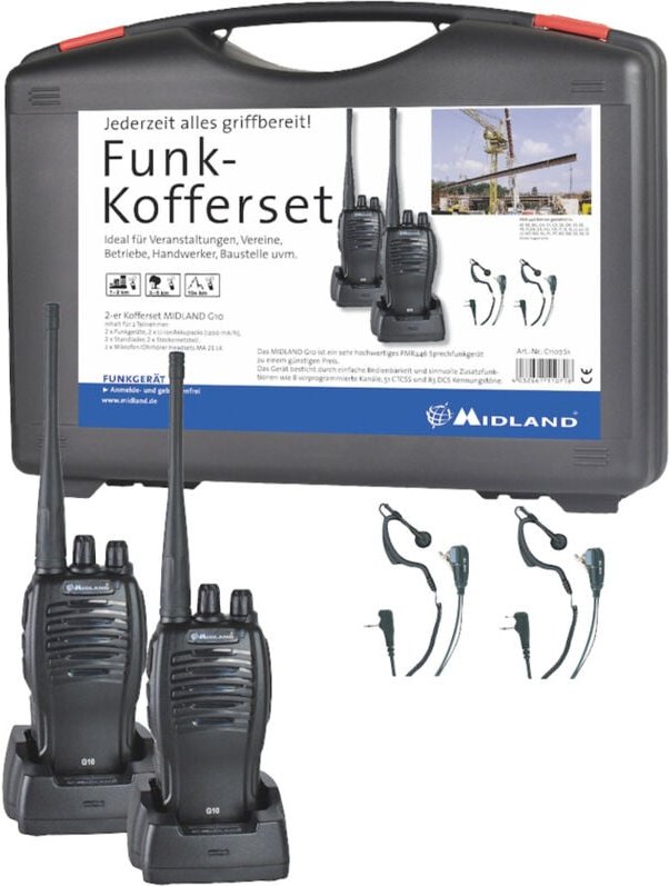 G10 Pro pmr 2er Handwerker-Koffer C1107.S1 PMR-Funkgerät 2er Set - Midland