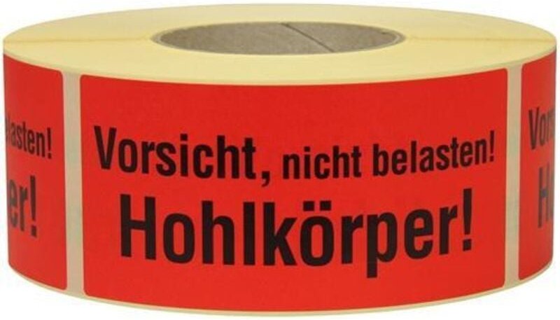 Warnetiketten Maße 145x70mm Papier Vorsicht nicht belastbarer Hohlkörper
