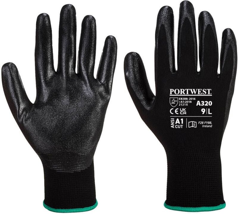 Schwarze Dexti-Grip-Handschuhe M – Größe 8