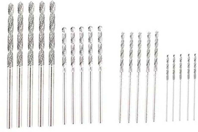 Set mit 20 Diamantbohrern in 4 Größen: 1, 1,5, 2, 2,5 mm zum Bohren von Glas, Muscheln und Edelsteinen