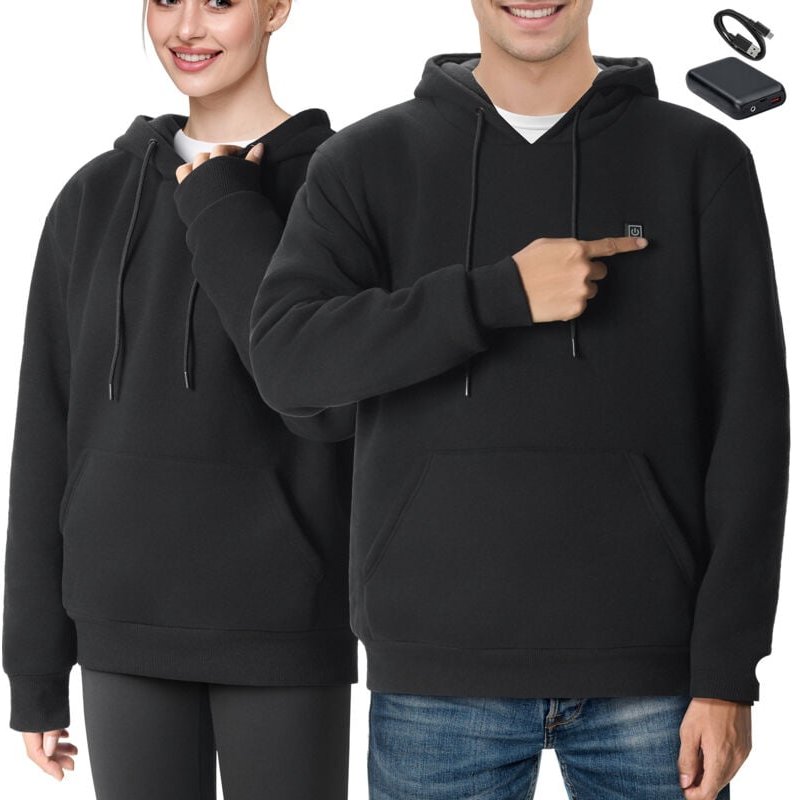 Beheizter Hoodie, 5 Heizzonen, Unisex, Angeln Camping, 7,4V, Polyester-Baumwolle, Schwarz, xxl, Outdoor Pullover - Mopho...