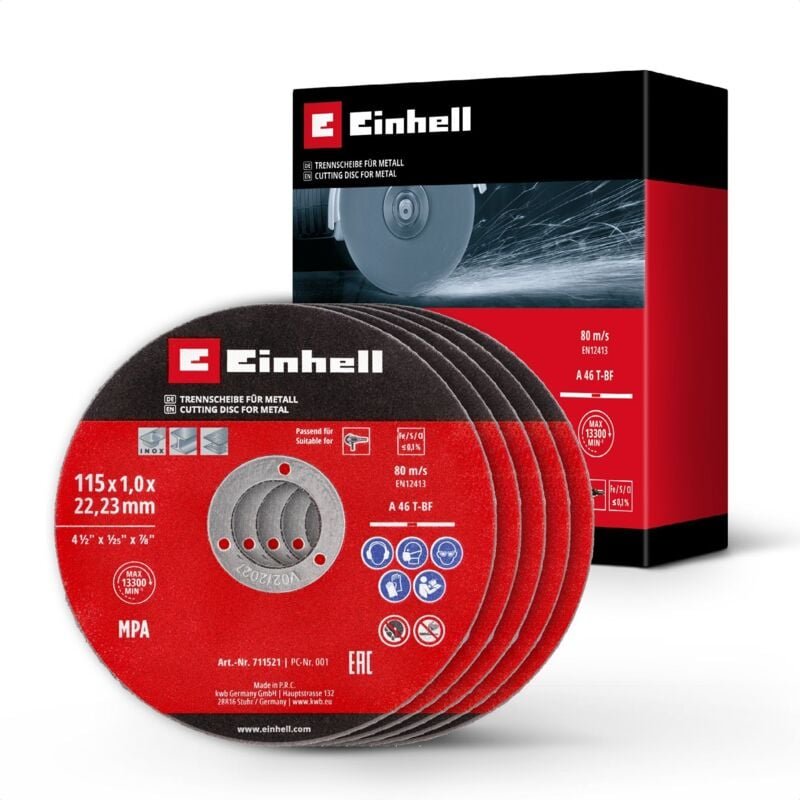 Einhell - Original 5-tlg. Dünntrennscheiben-Set für Metall, ø 115 mm (1 mm Stärke, MPA-zertifiziert, hohe Lebensdauer, p...