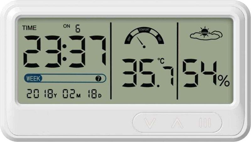 Digitales Hygrometer, Thermometer und elektronisches Hygrometer mit LCD-Anzeige für Uhrzeit und Datum, Thermometer-Hygro...