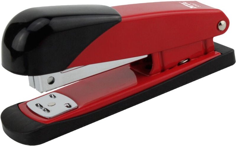 Dohe Tischhefter aus Metall - bis zu 20 Blatt - Kapazität 100 Klammern - Farbe schwarz/rot