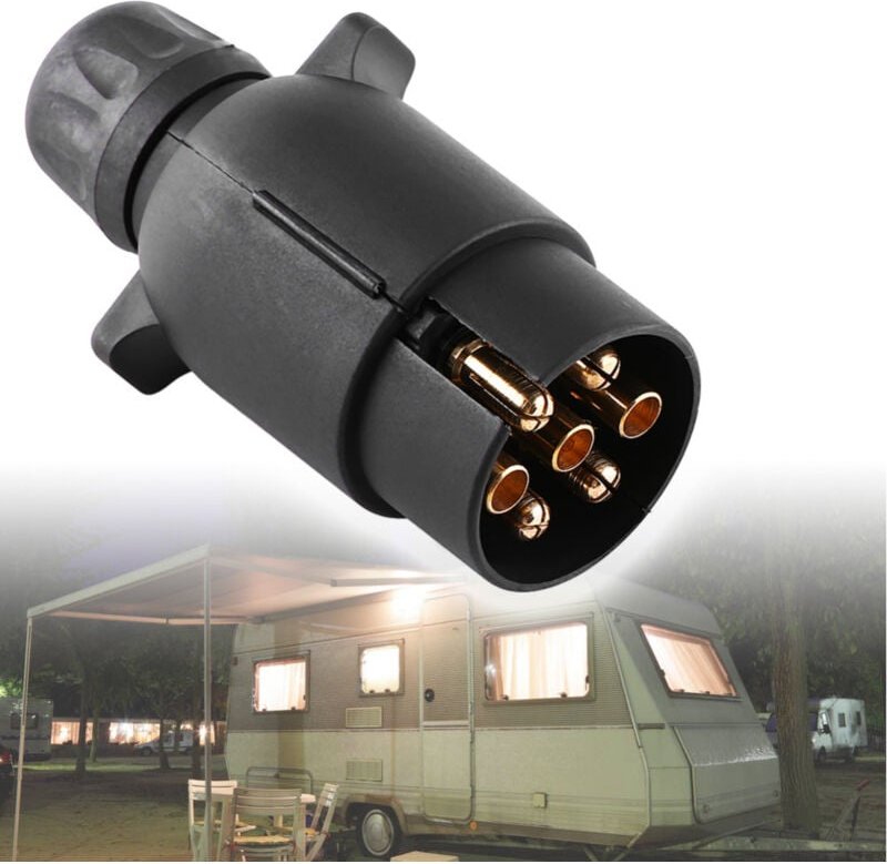 12V 7-polige elektrische Anhängersteckdose N-Typ Kunststoff 7-poliger Kabelstecker-Adapter schwarz