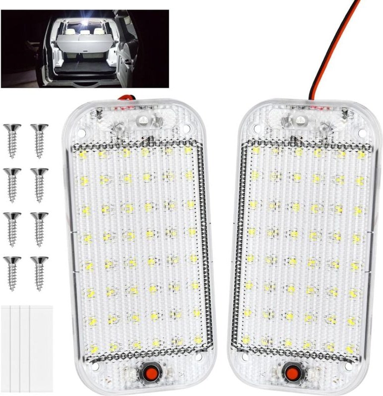 LED-Innenraumleuchte, 2 Stück 48 LEDs 12 V 10 W, mit Ein-/Ausschalter, 800 lm weiße Lichtleiste für Auto/LKW/Wohnmobil/B...