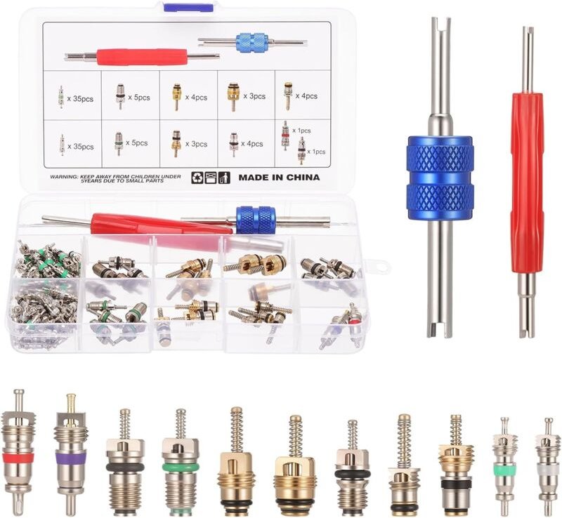 102 STÜCKE A/C Ventilkern R12 R134a Automotive Klimaanlage Kälte Reifen Ventilschaft Kernen Remover Tool Sortiment Kit