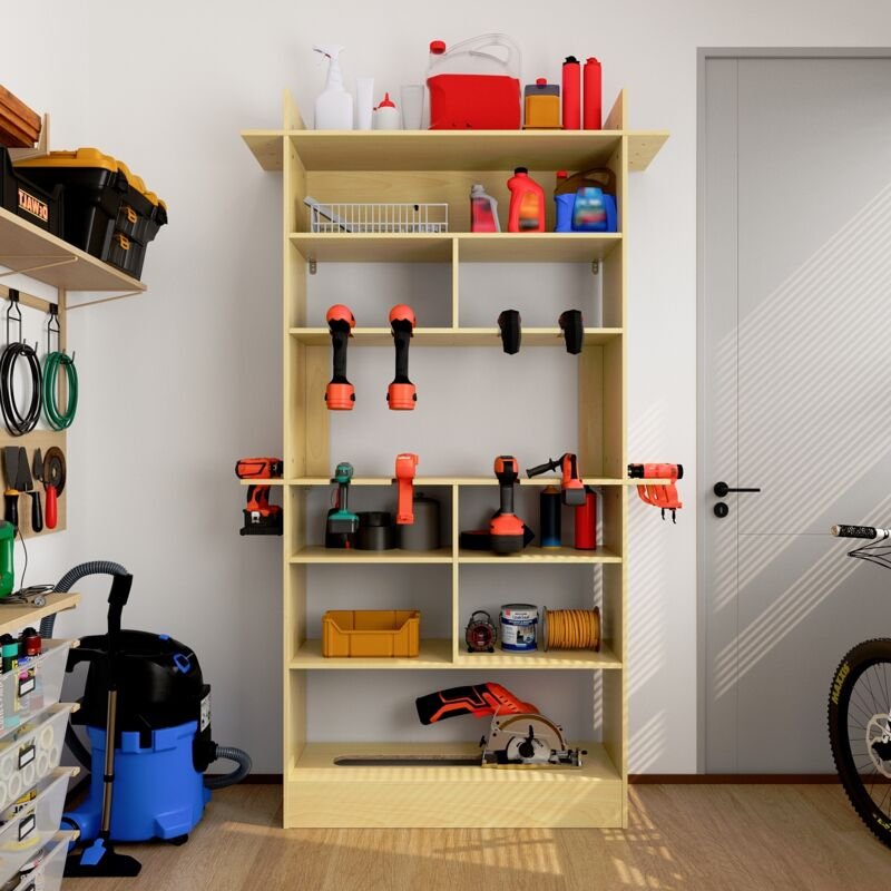 Werkzeugschrank mit Slots für Elektrowerkzeuge, Holz, MDF,100×28×172cm