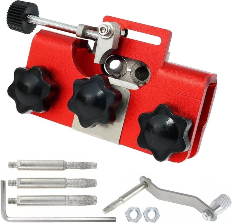 Kettensägen-Schärfset mit 3 Schärfköpfen – Kettenschärfgerät für Kettensägen – Kurbel – Schärfgerät für Kettensägen