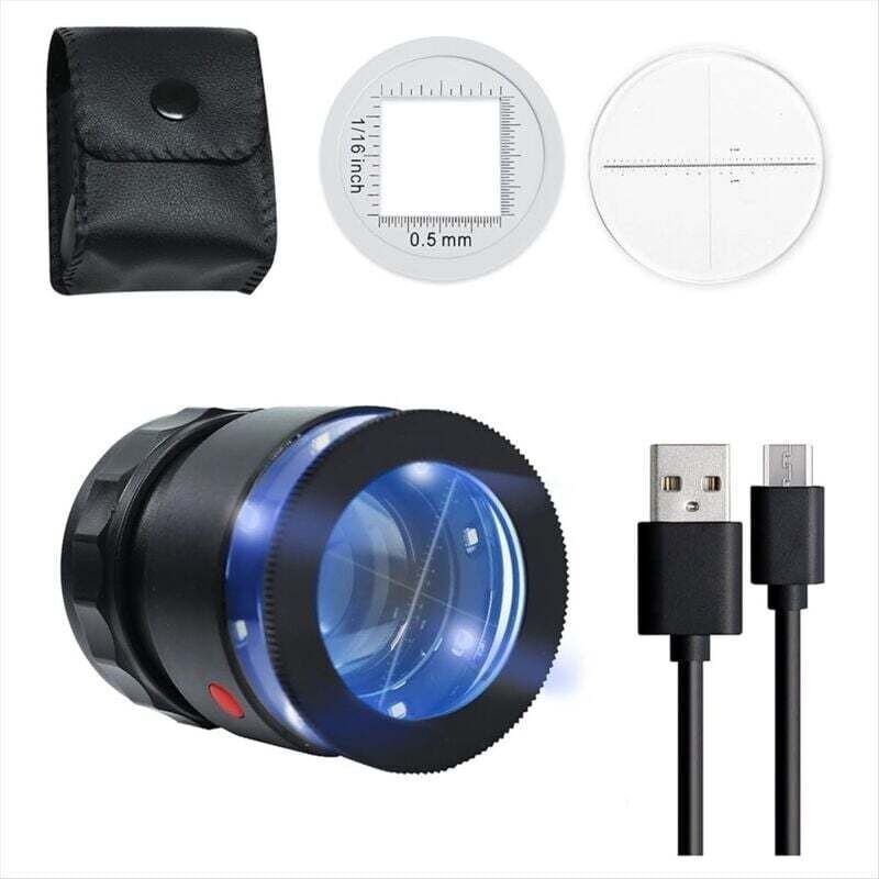 Wiederaufladbare Juwelierlupe mit 10-facher Vergrößerung, LED-Beleuchtung und Skala, verstellbare Länge