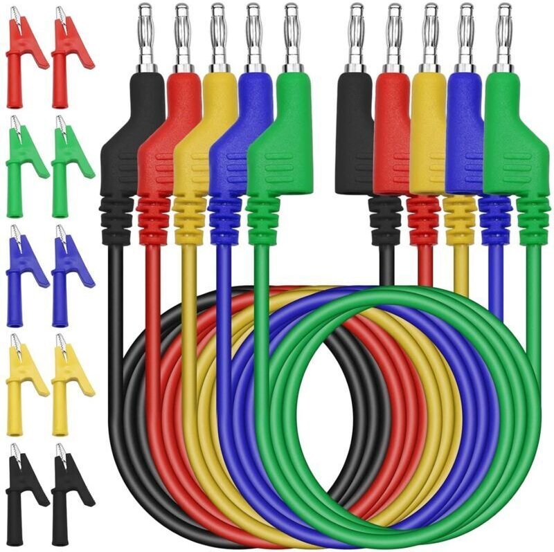 Multimeter-Messleitungen 4 mm, Bananensteckerkabel, Multimeter-Messspitzen, 10 isolierte Krokodilklemmen, für Kfz-/Indus...