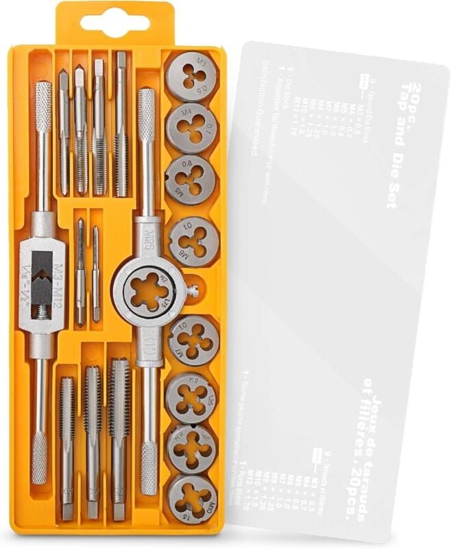 20-teiliger metrischer Gewindebohrer- und Schneideisensatz M3-M12 GCr15 Legierter Stahl - Metallgewindebohr- und Gewinde...