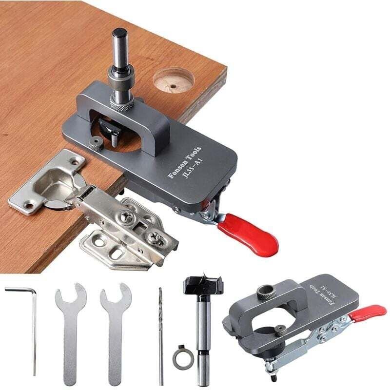 35 mm Scharnierbohrlehre, Positionierer, Matrize, Türlochlehre, Scharnierbohrloch im Cup-Stil + Holzfräser, Lochsäge für...