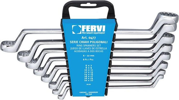 Satz mit 8 Ringschlusseln 6x7 - 22x22 Fervi 0477