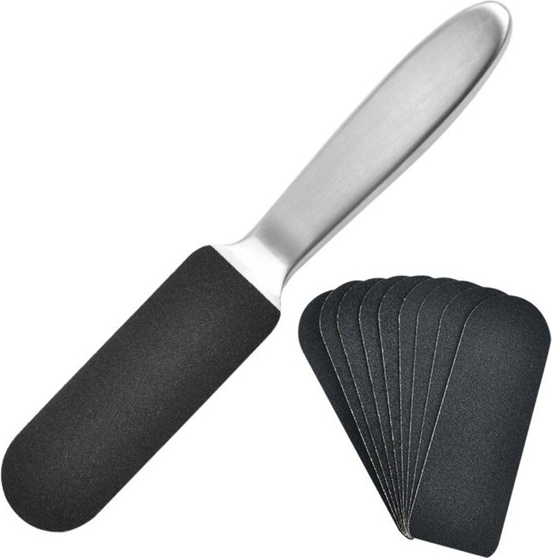 Hornhautfeile aus Edelstahl für verhärtete oder trockene Haut – doppelseitiger Hornhautentferner und 12 Ersatz-Schleifpa...