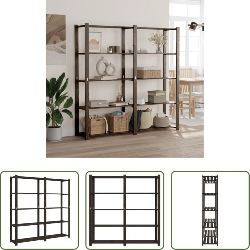 vidaXL Lagerregal - Lagerregal mit 5 Böden Schwarz 170x38x170 cm Massivholz Kiefer