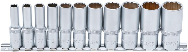 Steckschlüssel-Einsatz-Satz Zwölfkant, tief Antrieb Innenvierkant 10 mm (3/8") Zollgrößen 11-tlg.
