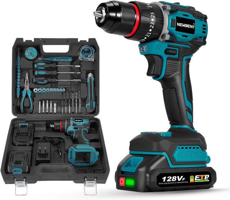 55N.m Akku-Schlagbohrschrauber, 21 Drehmomenteinstellungen, Multifunktionaler Akkuschrauber mit 2 Batterie + 30 Zubehört...