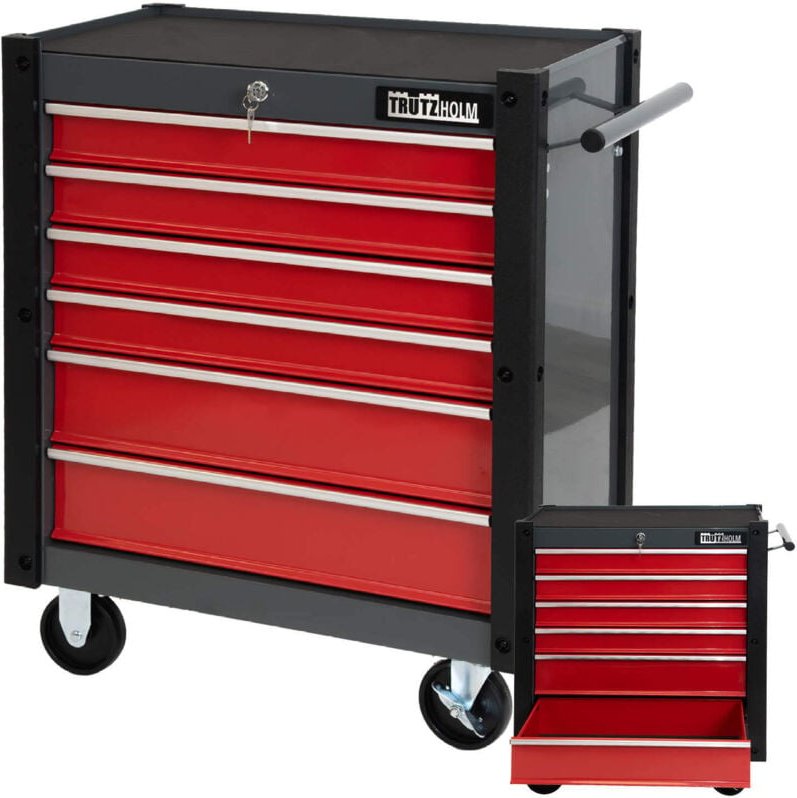 Werkstattwagen "Trutzi" 6 Schubladen abschließbar 78 x 64 cm Kantenschutzleisten Rollcontainer rot