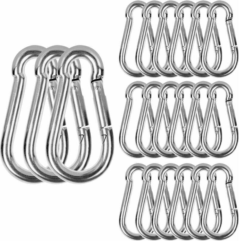 M6-Edelstahlkarabiner, 20 befestigte Hochleistungskarabiner – Edelstahlkarabiner, 120 kg/260 lbs Tragfähigkeit, 304 Dreh...