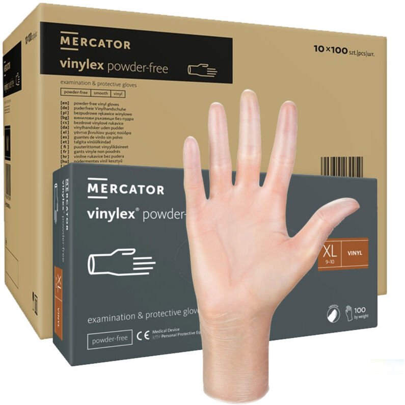 Mercator Vinylex puderfreie XL Vinylhandschuhe, transparent, 100 Stück/Box (10er-Packung)