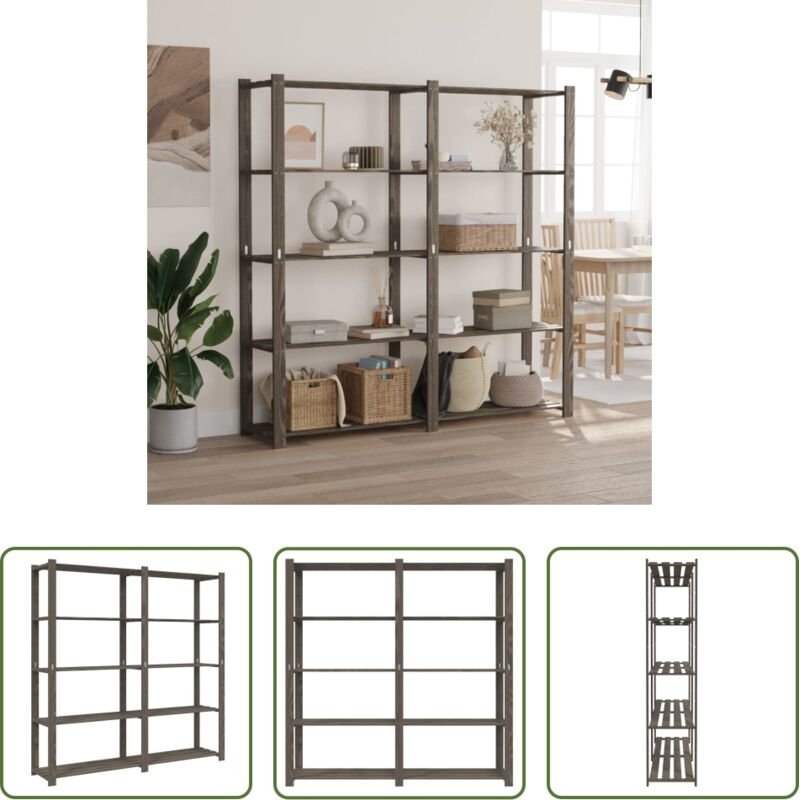 Kieferholz - Lagerregal mit 5 Böden Grau 170x38x170 cm Massivholz Kiefer