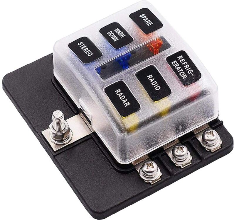 Tlily - 6-Wege-Flachstecker 12-32 v Sicherungskastenhalter mit LED-Licht-Kit für Auto, Boot, Marine, Trike, Automotive 3...