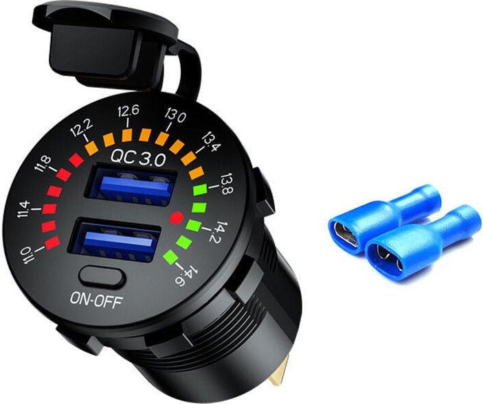 Gotrays - QC3.0 Autoladegerät usb pd Typ c Steckdose mit Voltmeterschalter Wasserdicht 36W 6A 12V USB-Steckdose dc 12V f...