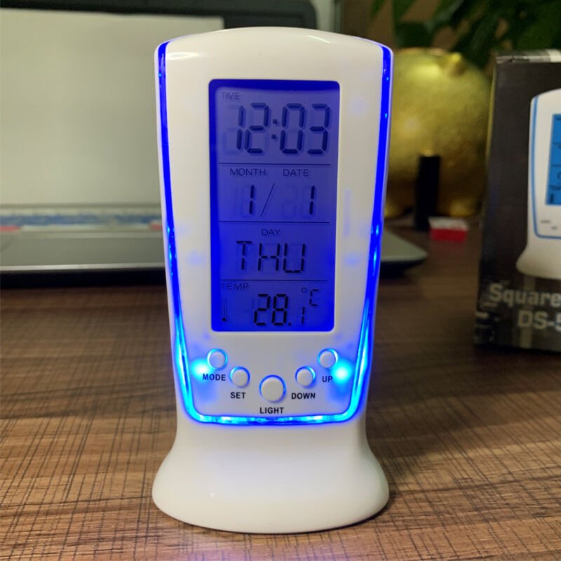 Wecker mit Thermometer und Temperaturanzeige, digitale LED-Elektronik, blaue Hintergrundbeleuchtung