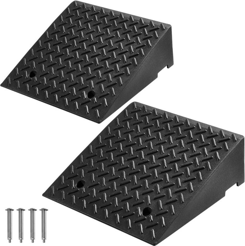 Mophorn Bordsteinrampe für Einfahrten, Schwellenrampe mit 3175 kg Tragkraft, 18 cm Höhe, Übergangsrampe mit Ablauftank f...