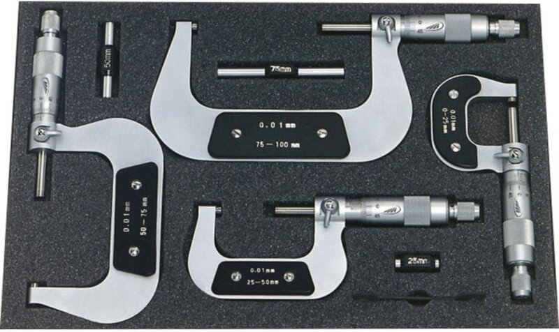 Helios Preisser - 0800 513 Bügelmessschrauben-Set 0 - 100 mm Ablesung: 0.01 mm din 863-1