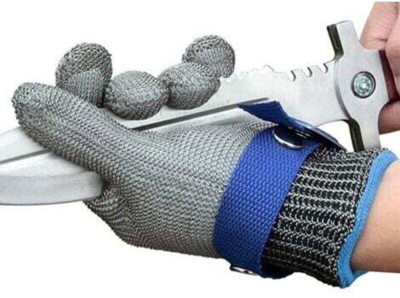 Schnittfeste Handschuhe nach ISO-F, schnittfeste Edelstahlhandschuhe für Küche, Metzgerei, Arbeiten im Freien (L-24,5)