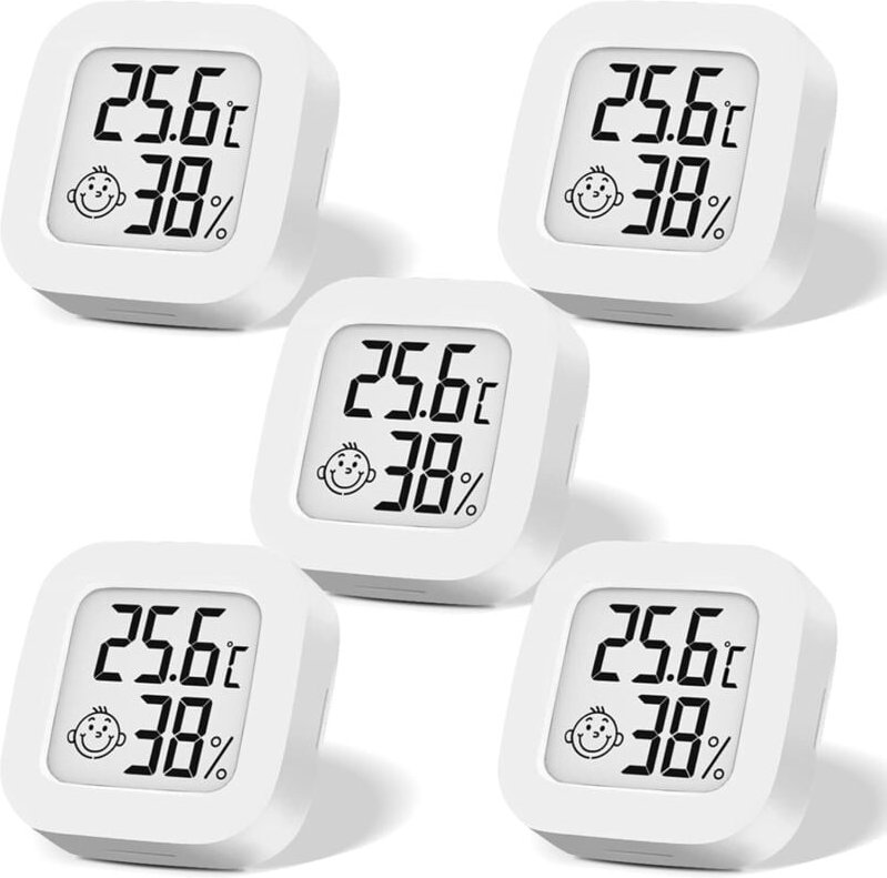 Set mit 5 Mini-Digitalthermometern, LCD-Hygrometer, kabelloses Temperaturmessgerät für Innenräume, Hygrometer, hochpräzi...