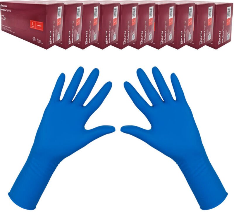 Latexhandschuhe L blau Mercator Ambulance Hochrisiko 50 Stück Karton 10er-Packung