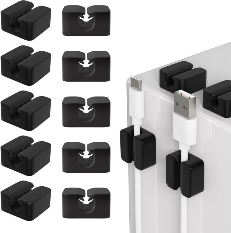 Sollbry Selbstklebender Kabelhalter, Kabelmanagement für Büro, 10 Stück, stark haftende USB-Ladekabelhalter, Netzkabel, ...