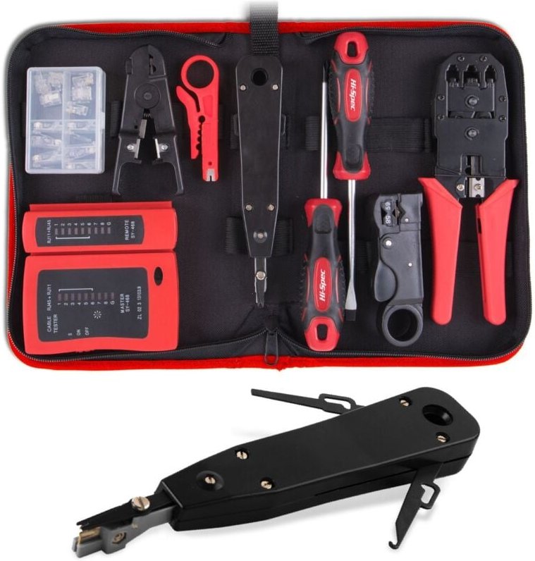 19-teiliges professionelles Netzwerk-Toolkit mit Kabeltester, Crimper und Zubehör für die Installation und Reparatur von...