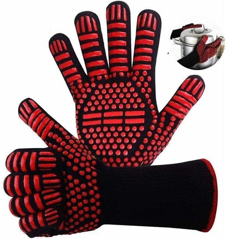 Hitzebeständige Handschuhe 800 °C, XU, Silikon, rutschfest, für Backofen/Grill/Gebäck, Rot - KZQ