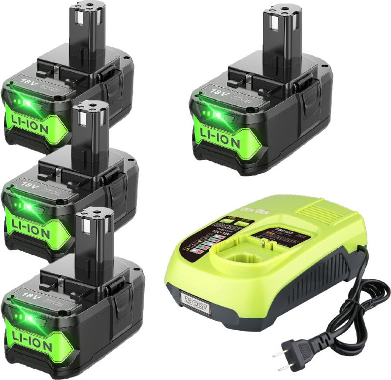 Pdstation - 4× P108 18 v 9 Ah Lithium-Ionen-Akku und P117B 3 a Schnellladegerät mit USB-Anschluss, kompatibel mit Ryobi ...
