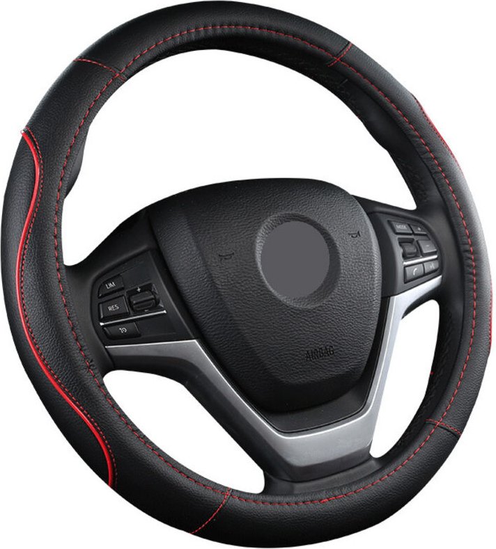 15-Zoll-Autolenkradbezug aus Mikrofaserleder (Schwarz/Rot)