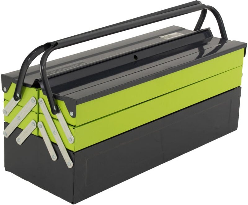 Werkzeugkiste 53x20x21cm 5 Fächer 22 L aus Stahl lackiert klappbarer Griff leer