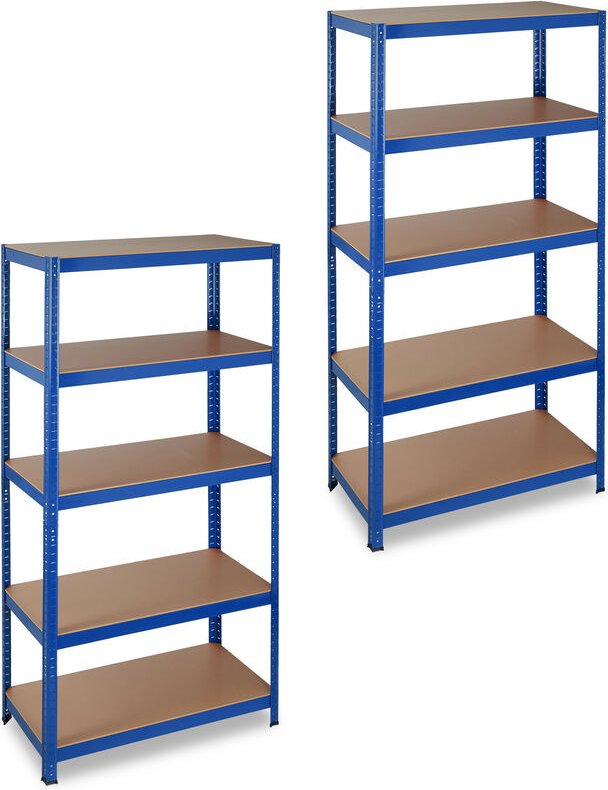 2 x Schwerlastregal, Traglast 875 kg, 5 Ebenen, zum Stecken, Keller, Garage, HxBxT 180 x 90 x 45 cm, Stahl & MDF, blau